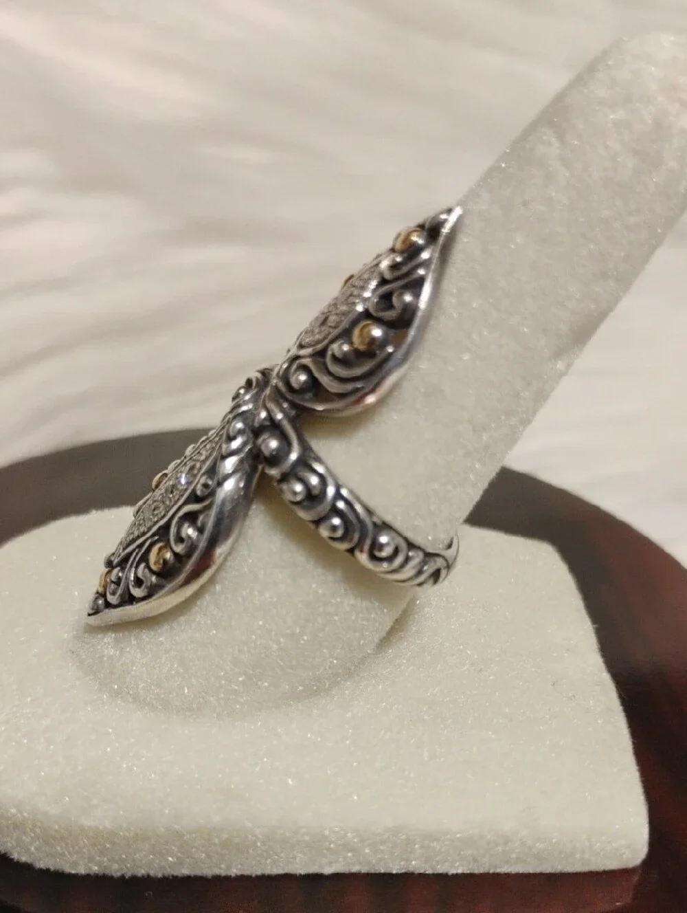 David Schorr 18k & 925 Bypass Ring & Stones 6 1/2